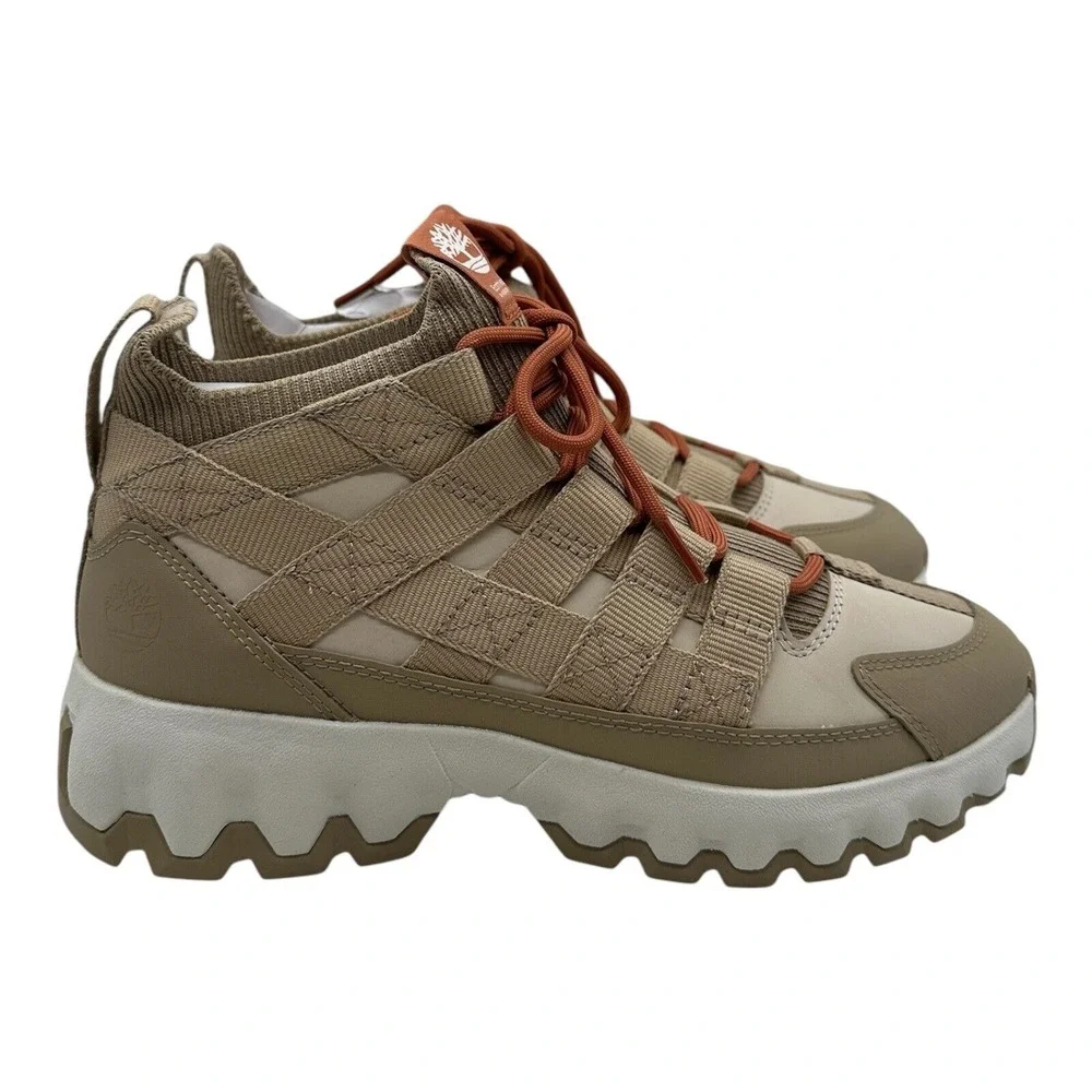 Men's Timberland TBL Edge EK+ Mid Hiking Boots Shoes White Beige Nubuck Size 8.5